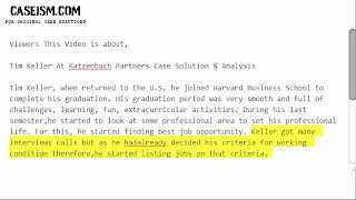 Tim Keller At Katzenbach Partners Case Solution & Analysis- Caseism.com