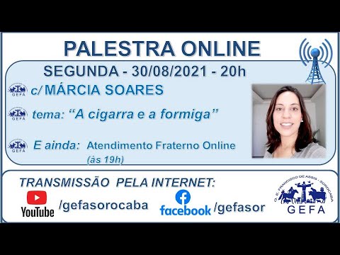 Assista: Palestra online - c/ M�?RCIA SOARES (30/08/2021)