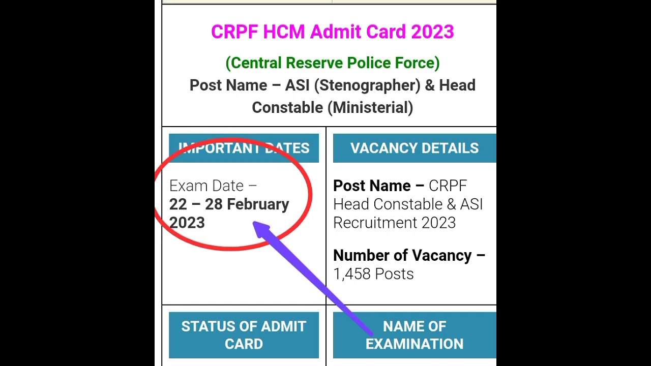 CRPF HCM Admit Card 2023