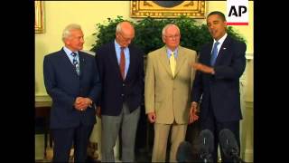 US President meets crew of Apollo 11 at the White House