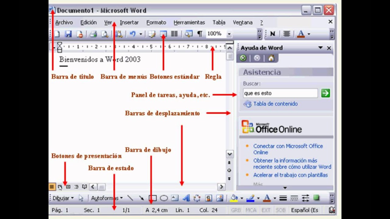 Elementos y Partes de la Ventana de Word Pantalla de Word