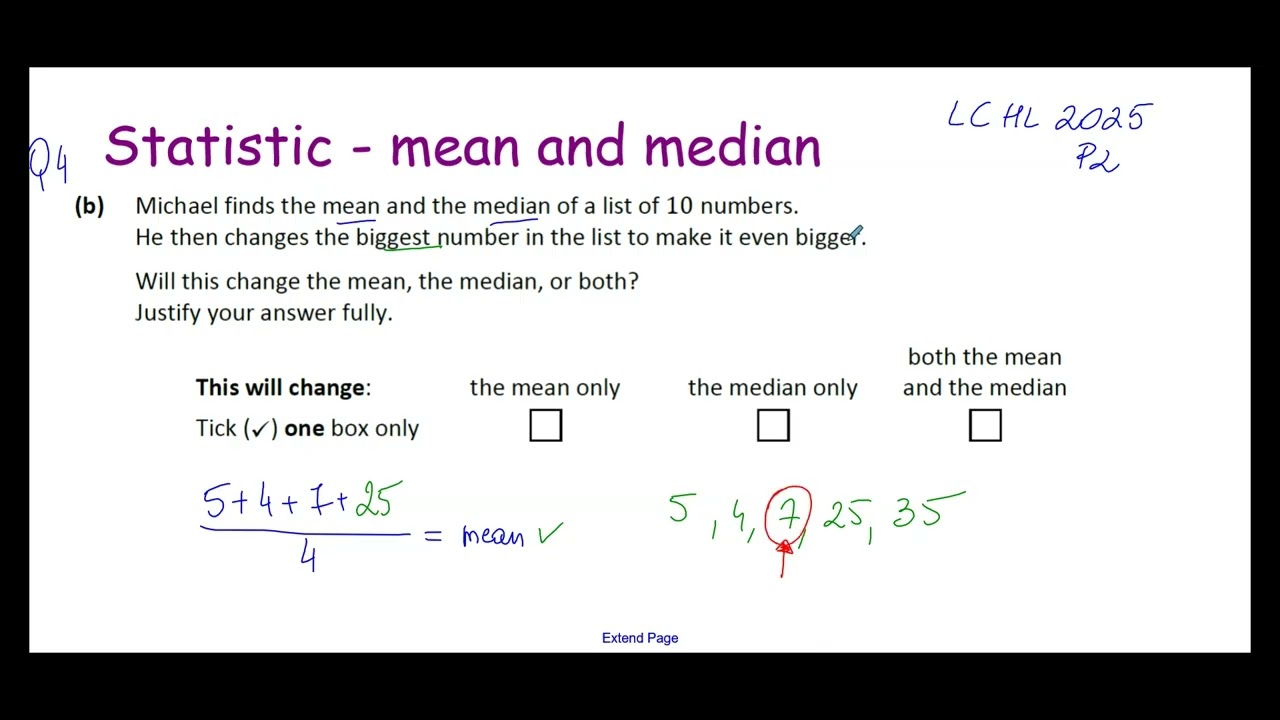 Leaving Cert Higher Level Maths - Statistics Mean & Median Tip