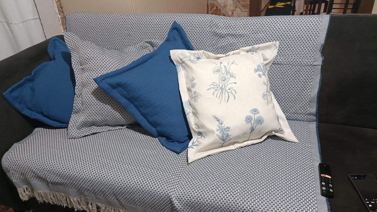 COMO FAZER MANTA DE SOFÁ E ALMOFADAS COM RETALHOS ❤️💙
