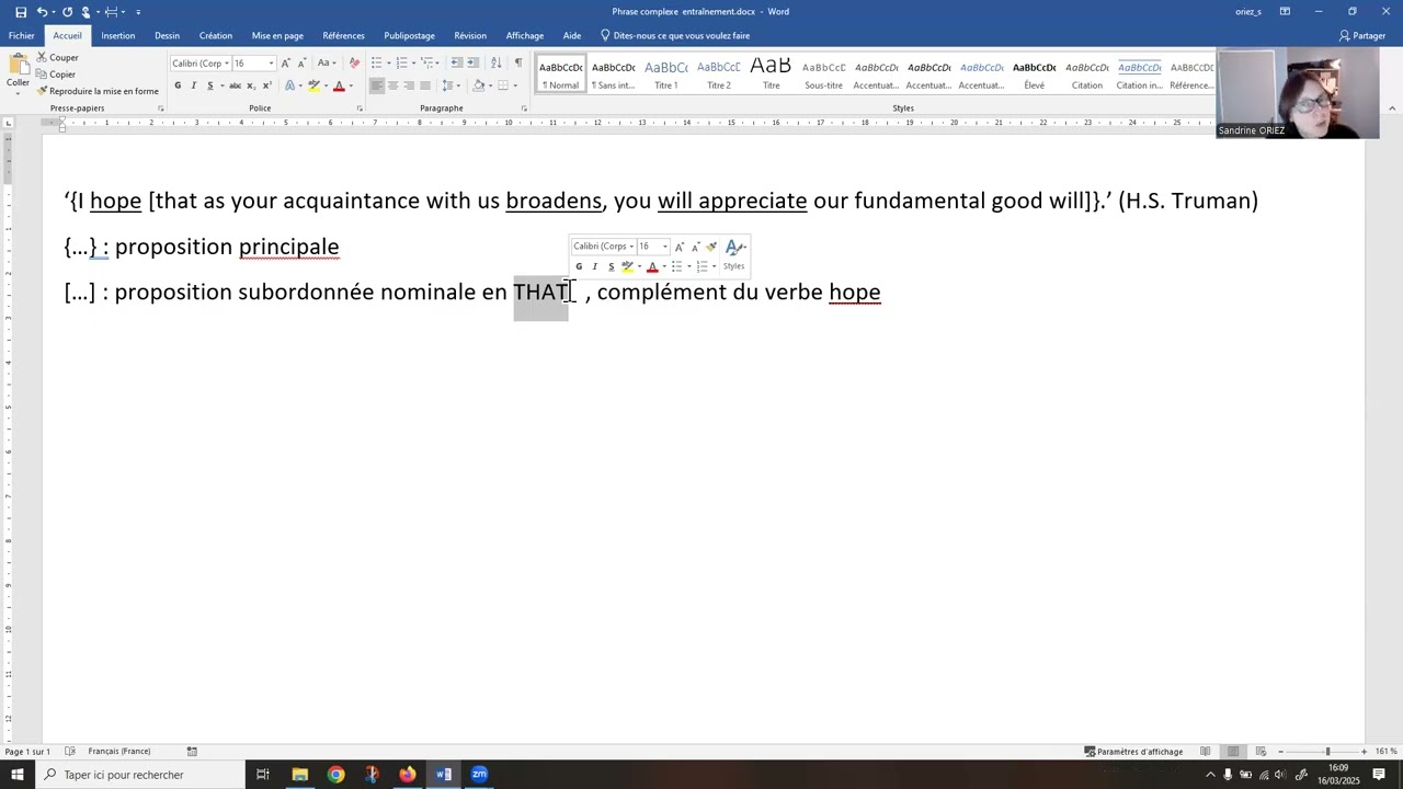 Linguistique anglaise (S. Oriez) : Phrase complexe, I hope that as...