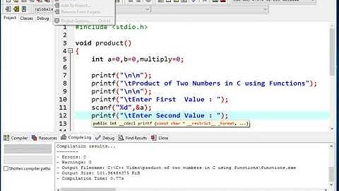 Product of Two Numbers in C Using Functions