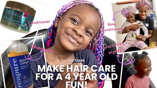 HOW I MAKE WASH DAY FUN FOR MY 4 YEAR OLD | EASY NATURAL HAIR ROUTINE & BONDING TIPS!