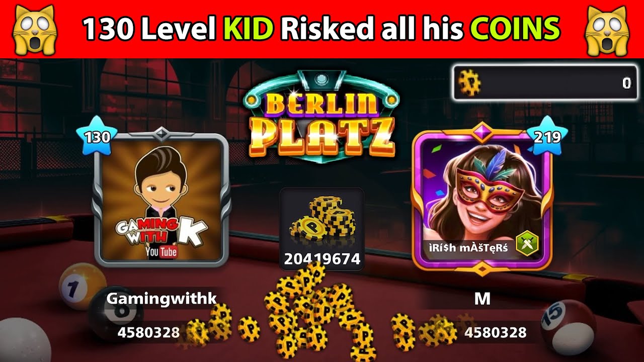 8 Ball Pool - 130 Level KID Risked ALL his 25M COINS in BERLIN - GamingWithK