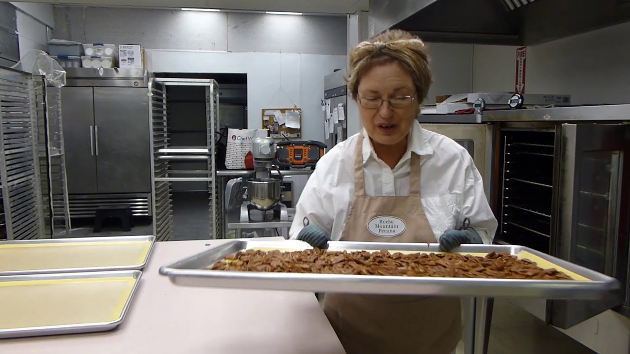 Roasted pecans fresh from the oven.
