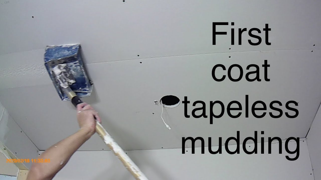 First coat tapeless mudding with box tapeless drywall finishing save