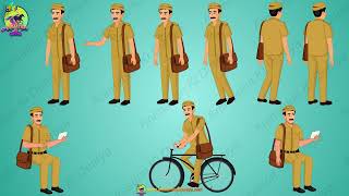 Indian Postman (Daakiya) 2D Character Kit - Cycling &amp; Letter Delivery Animation Asset