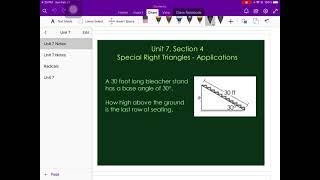 Unit 7 Section 4: Special Right Triangle Applications