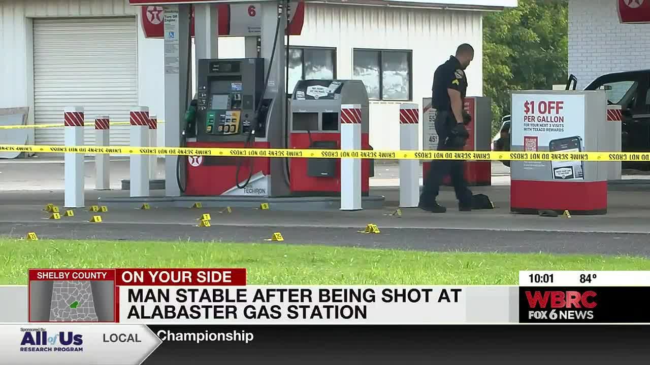 Man stable after being shot at Alabaster gas station - YouTube