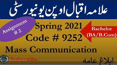 AIOU Code 9252 Solved Asignment No.2 Spring  2021 | Subject: Mass Communication | Level: Bachelor/BA