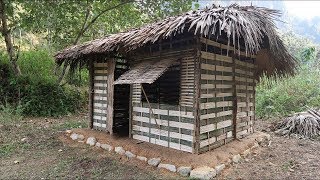 Primitive technology  Use the stone to make primitive hut, Made of bamboo (Part2)