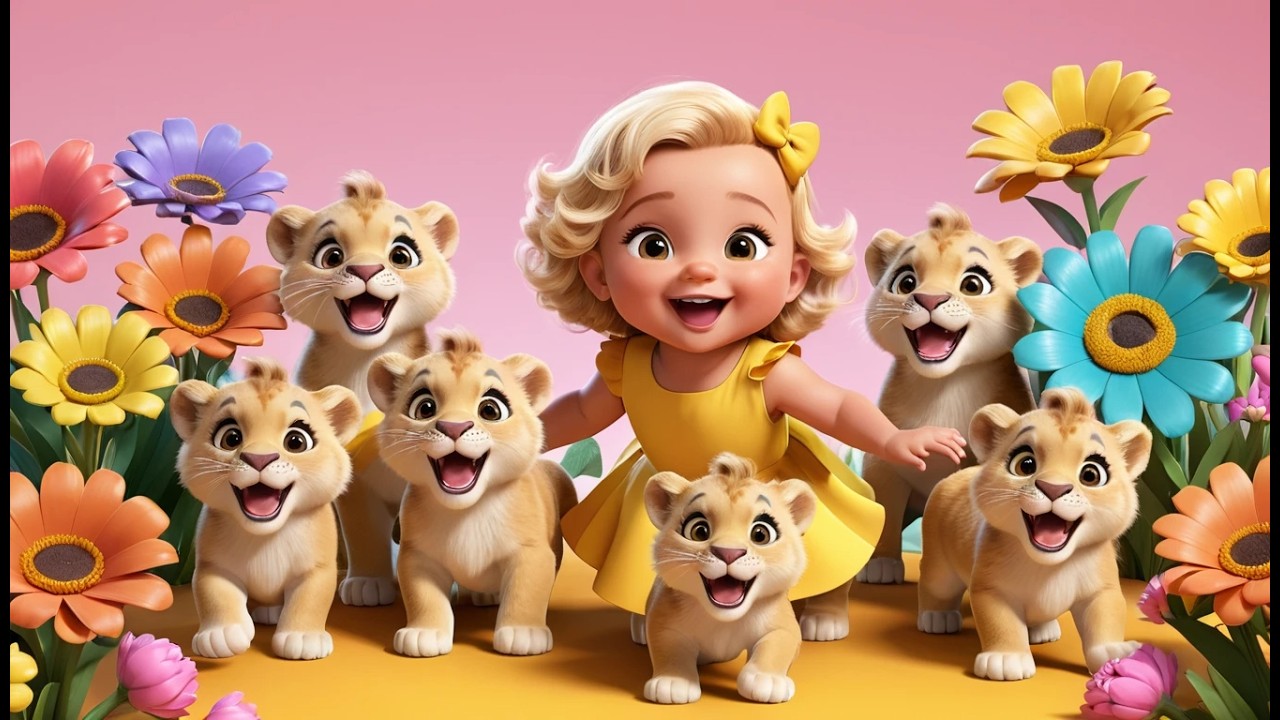 Six Little Lions Roar and Run | Popular Nursery Rhyme | Educational Kids Songs