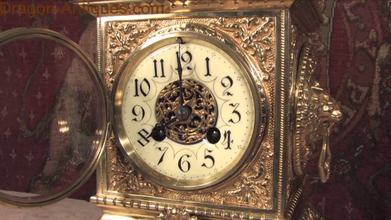 Antique Clock French Gilt Brass Table Clock Fritz Marti