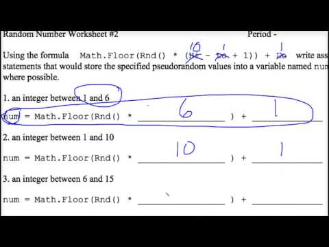 VB Random Number Worksheet 2