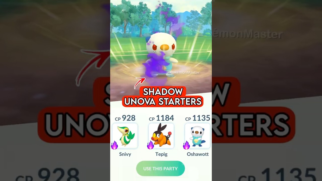 using First Form Shadow Unova Starters team in Pokemon GO.