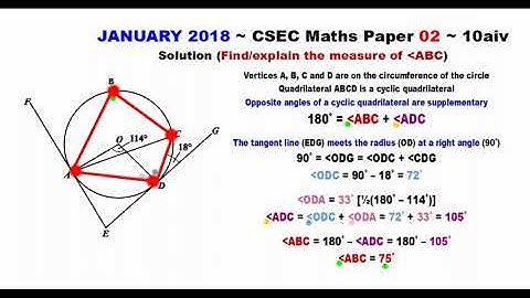 Paper2-CSEC-MATHS-316 ~ Circle Geometry & A Cyclic Quadrilateral ~ January 2018 Number 10aiv