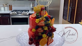 PASTEL DE FRUTAS 🍉🍇🍓🍊🥭🍒🫐Watermelon Fruit Cake | Fresco y Saludable!