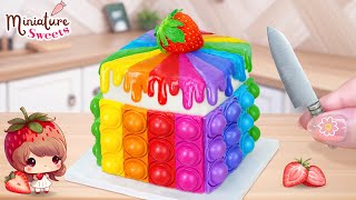 🍰 놀라운 사각형 레인보우 팝잇 케이크 🌈 미니어처 무지개 녹은 케이크 장식 | 1000개 이상의 미니어처 케이크 아이디어 😋