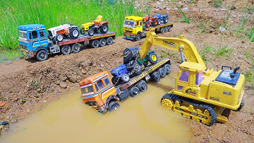 Double TATA Trailer Truck Heavy Loading Tractor Accident Farm Mud Pulling Out JCB Cartoon ? CS Toy