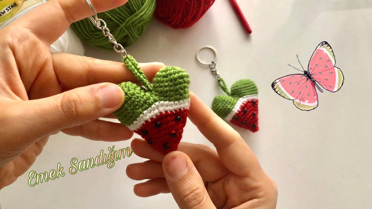 Kalpli karpuz anahtarlık yapılışı 🍉 Çok kolay kapli anahtarlık 🍉 Heart watermelon keychain making