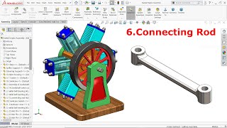 Six Cylinder Radial engine in Solidworks 6.Connecting Rod