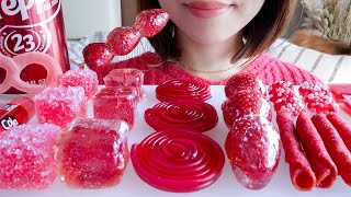 【SUBTITLED】RED FOOD DESSERTS SWEETS GUMMYTZEL FRUITS JELLY CANDY STRAWBERRY TAKIS【ASMR/EATINGSOUNDS】