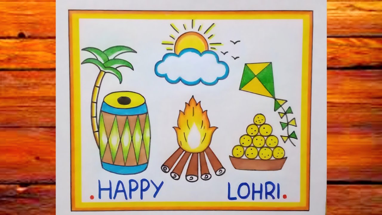 Lohri Drawing Easy / Happy Lohri Poster Drawing / Lohri Festival Drawing Easy / Happy Lohri Drawing 