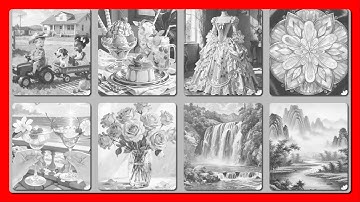 Zen Color by Number Special Pictures Collage Tractor Ride, Desserts and Drinks #digitalcoloring