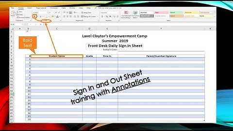 How to create a sign in and out sheet using Microsoft Excel with annotations