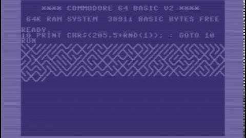 10 PRINT CHR$(205.5+RND(1)); : GOTO 10