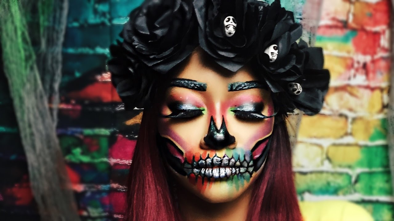 Colorful Halloween Skull Makeup Bri Hall YouTube