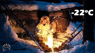 Extreme Winter Survival with No Sleeping Bag, Self Feeding Fire, and Shelter Build