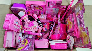 pink stationery collection, pink pencil case, pen collection, pencil collection, eraser, pink toy 🩷