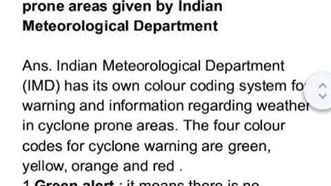 Discuss the meaning of colour coded weather warning for cyclone prone areas given by Indian Meteorol