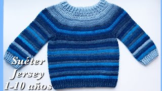 Como tejer paso a paso suéter jersey, polera o chaqueta- niños y niñas 2-3 años Crochet for Baby 201