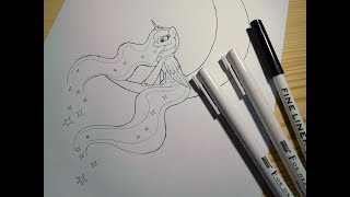 Speed drawing - MLP - Luna - sketch + lineart