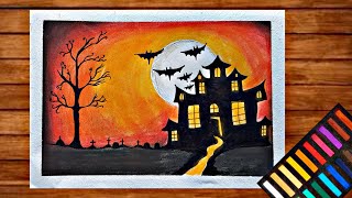 Halloween | halloween  soft pastel drawing | How to draw halloween drawing with soft pastel screenshot 2