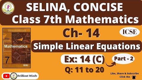 Class 7th ICSE || Selina Math || Ch- 14, Simple Linear Equations     Ex- 14 C || Ques 11 to 20