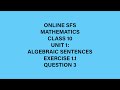 Class 10 Maths | Unit 1 | Algebraic sentences| Exercise 1.1 | Question 3 | Online SFS