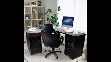 Upscale Decor L Shaped Corner Computer Gaming Desk With Drawers Storage Modern Wood Study Review