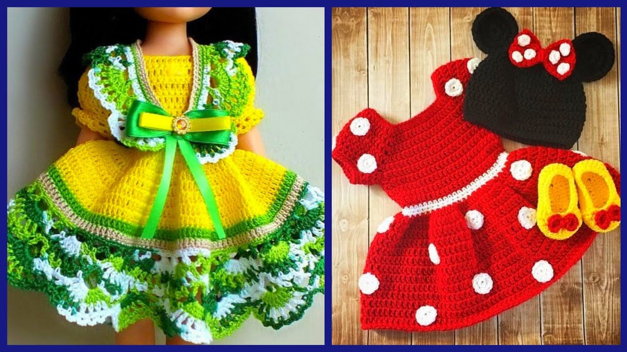 super cute hand knitted crochet baby frocks design