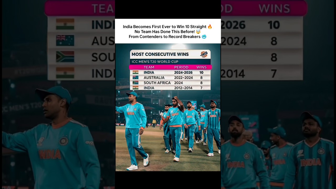 India Becomes the First Team to Win 10 Consecutive Matches in T20 WC History 🇮🇳🏆🔥 