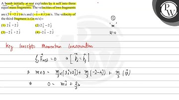 A bomb initially at rest explodes by it self into three equal mass fragments. The velocities of ...