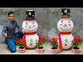 Recycle Old Plastic Cups into Snowman Planter Decorating For Garden