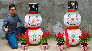 Recycle Old Plastic Cups into Snowman Planter Decorating For Garden