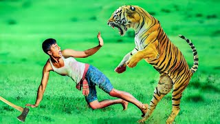 Tiger Attack Man in Forest | Royal Bengal Tiger Attack Fun Made Movie part 9