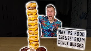 TALLEST DONUT BURGER CHALLENGE EVER! Krispy Kreme Jaffa Cake JAFFNUT REVIEW! Birthday food challenge